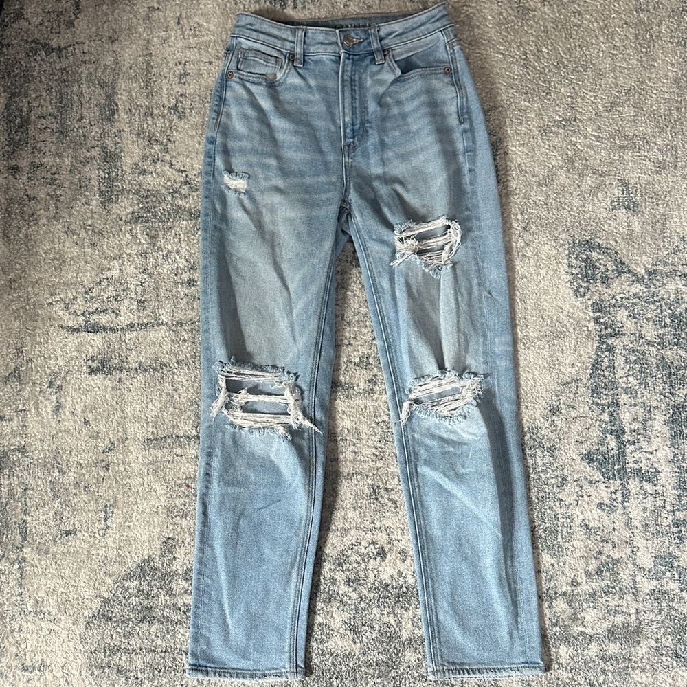 American Eagle Outfitters Light Blue Distressed Straight Leg Jeans